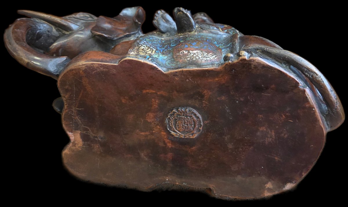 Cloisonné Bronze - Buddhist Divinity (samantabhadra) - China - 19th Century-photo-2