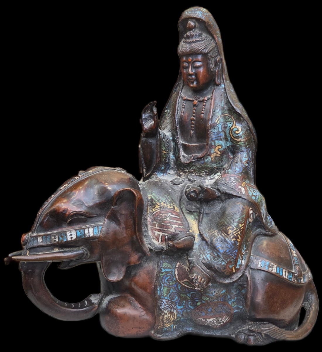 Cloisonné Bronze - Buddhist Divinity (samantabhadra) - China - 19th Century