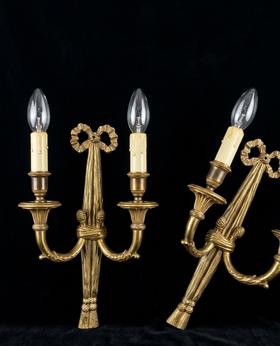 Paire d'appliques en bronze doré de style Louis XVI -photo-3