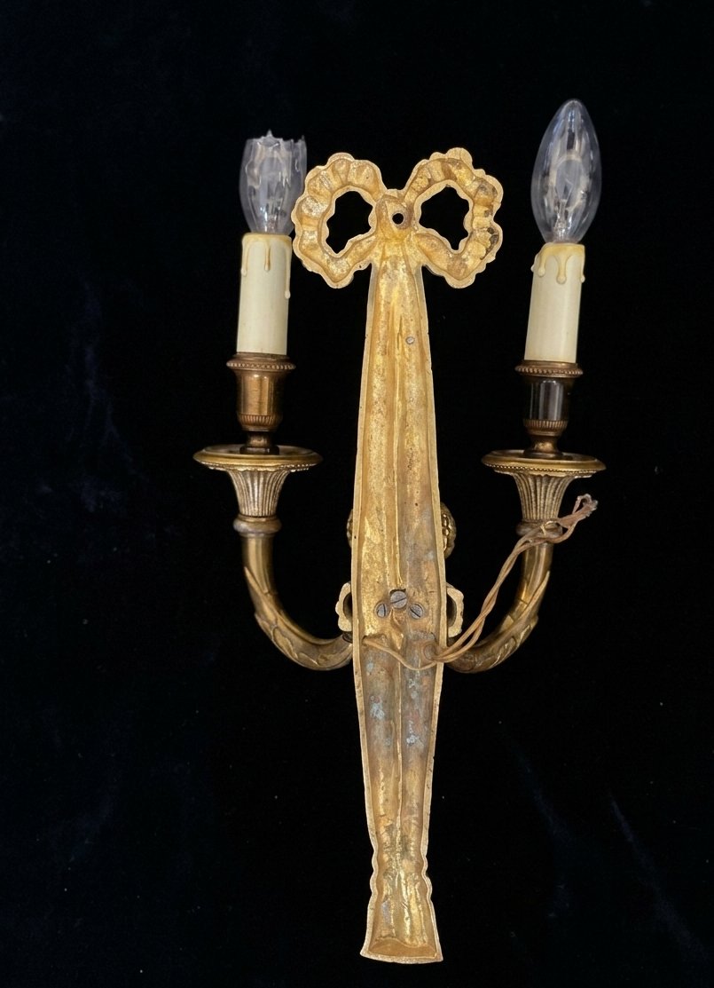 Paire d'appliques en bronze doré de style Louis XVI -photo-4