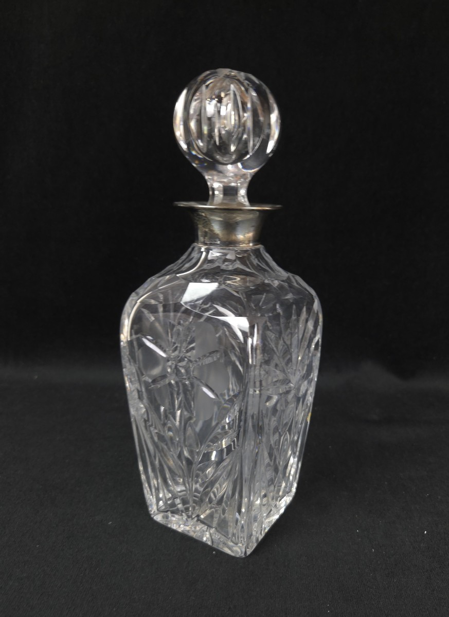 English Silver And Crystal Whisky Decanter - (20th Century)