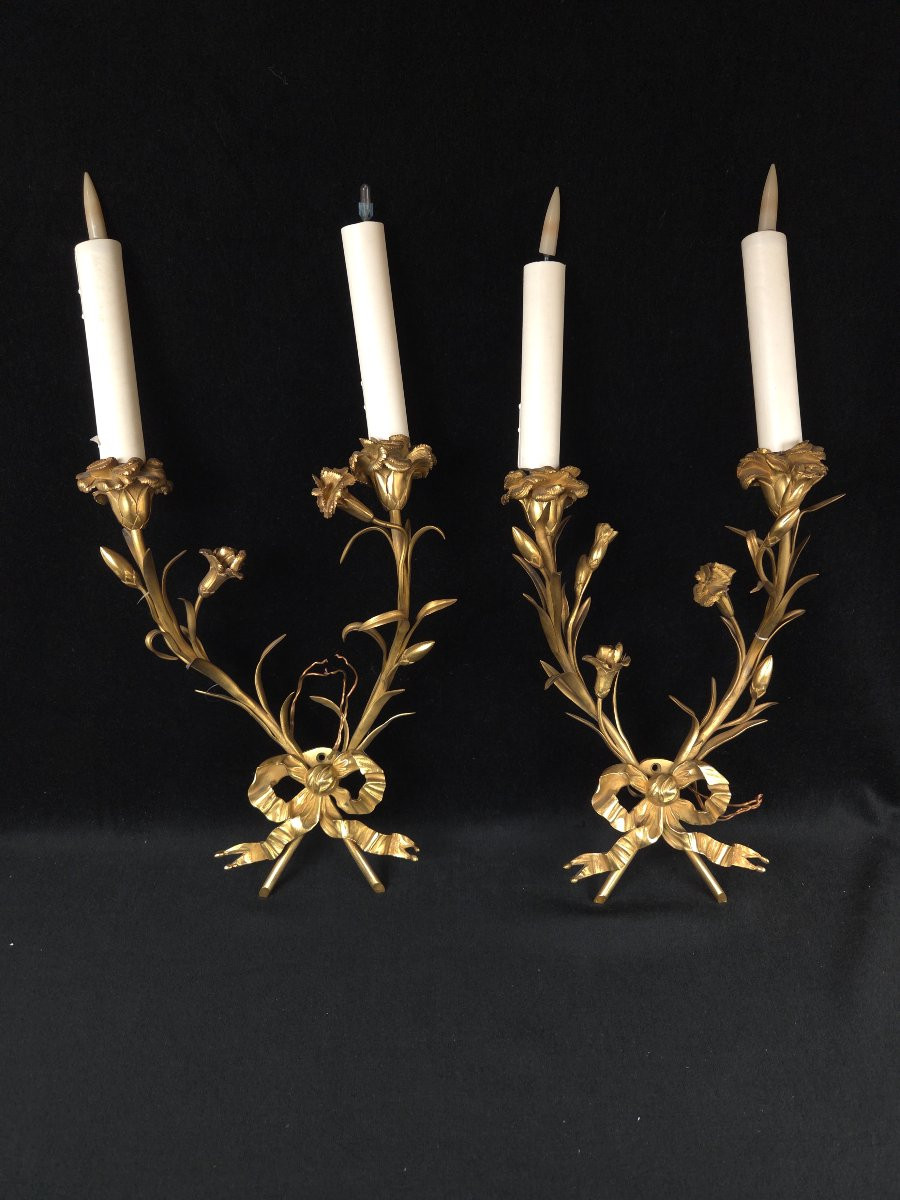 Paire d'appliques de style Louis XVI en bronze doré (XXe siècle)-photo-2