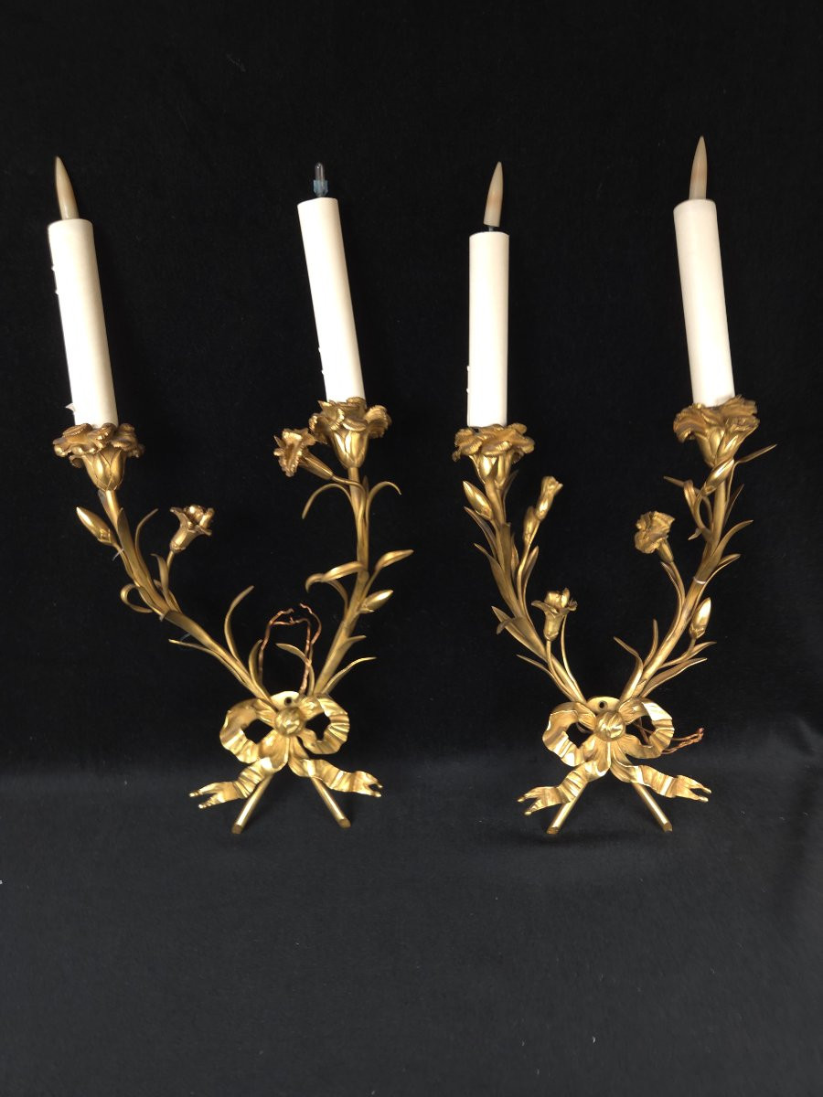 Paire d'appliques de style Louis XVI en bronze doré (XXe siècle)-photo-3