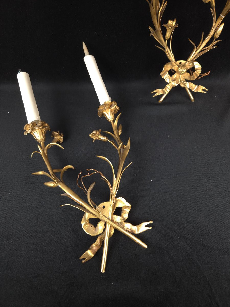 Paire d'appliques de style Louis XVI en bronze doré (XXe siècle)-photo-4