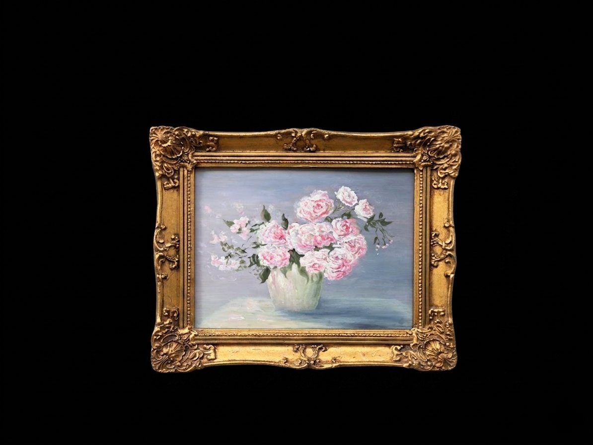 Huile sur panneau - Bouquet de rose (XXe siècle)-photo-4