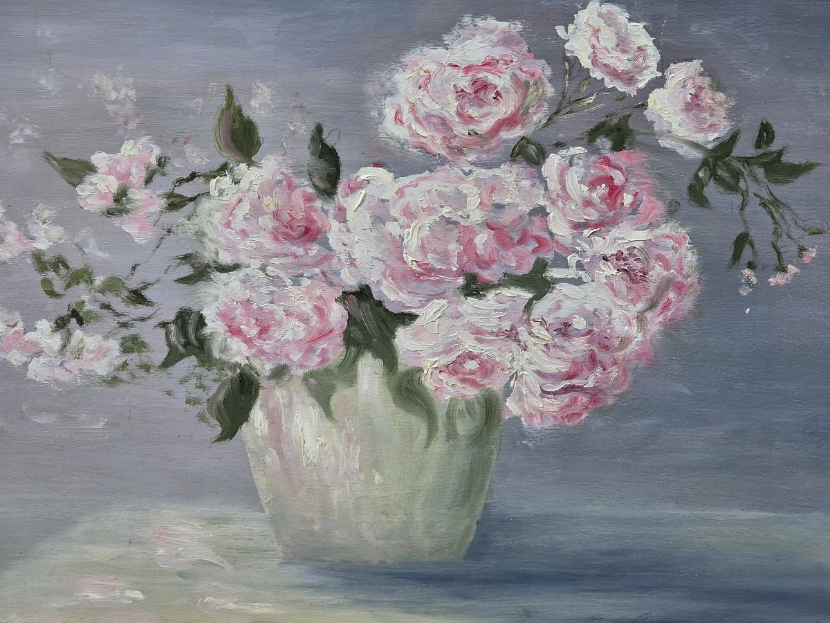 Huile sur panneau - Bouquet de rose (XXe siècle)
