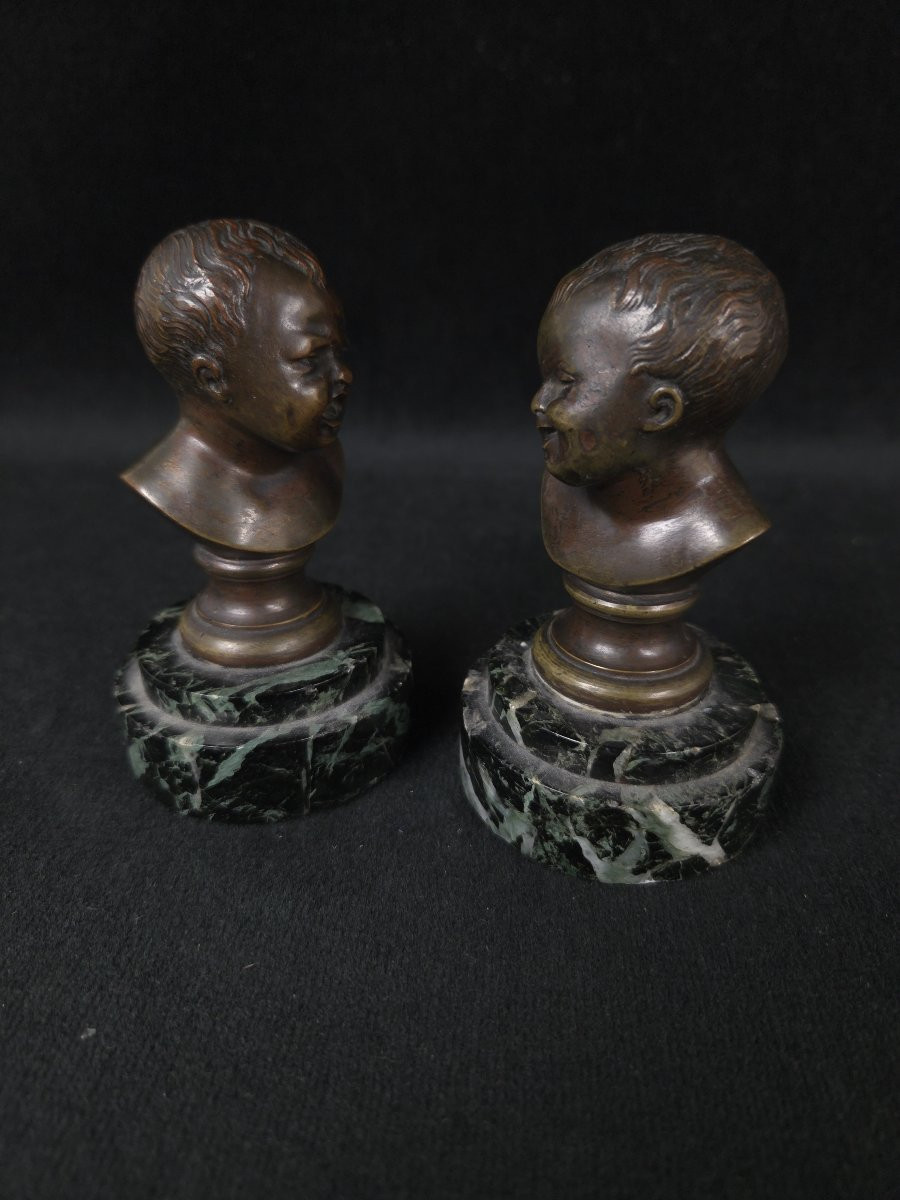 Paire de bustes en bronze - Jean qui rit et Jean qui pleure - d'après Pigalle (XIXe siècle)-photo-4