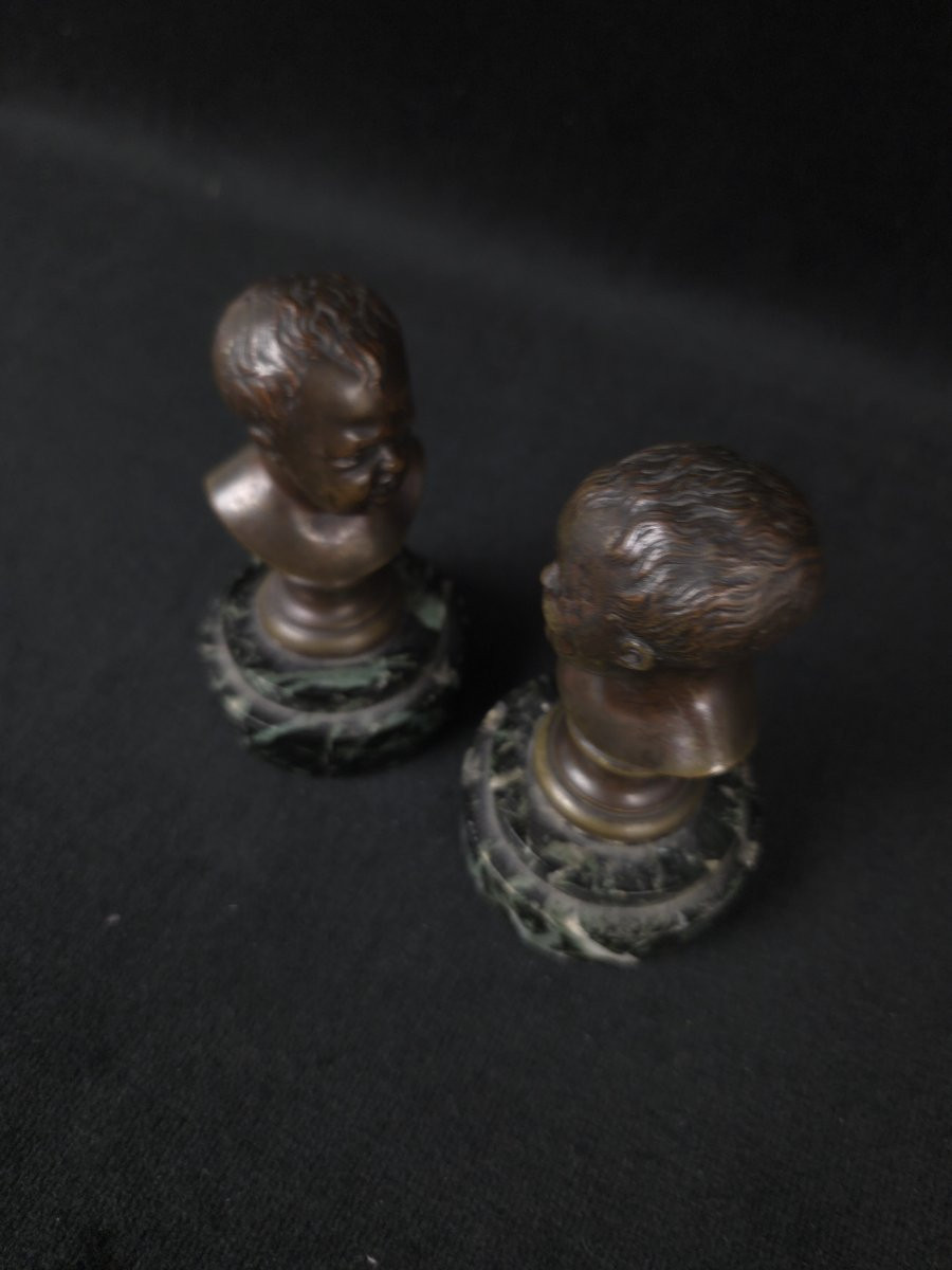 Paire de bustes en bronze - Jean qui rit et Jean qui pleure - d'après Pigalle (XIXe siècle)-photo-1