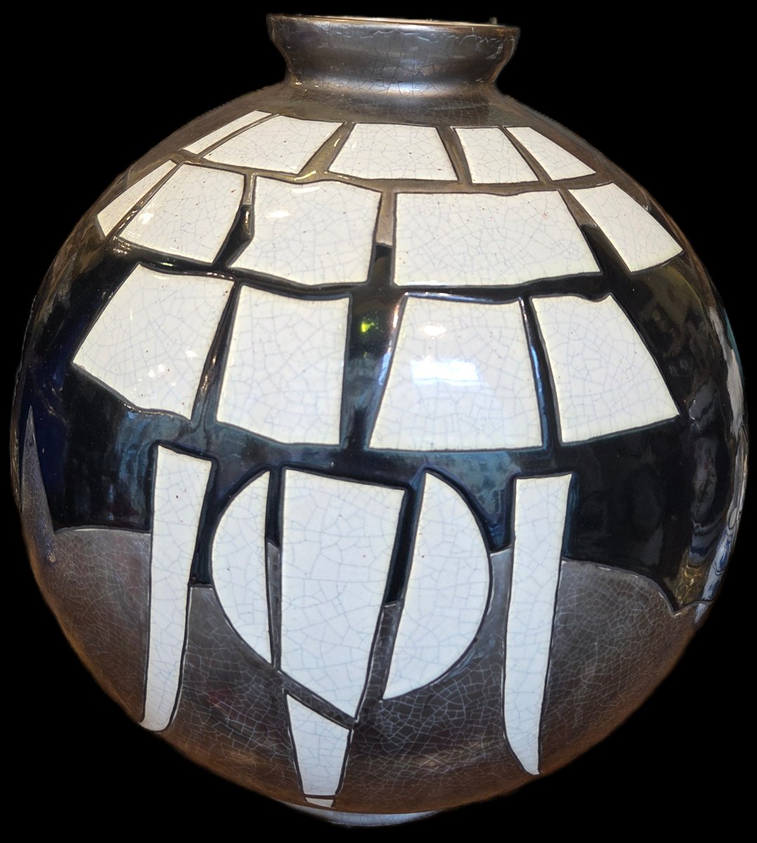Vase boule en céramique Longwy - Modèle Africa par Danillo Curetti (1953-1993)-photo-2