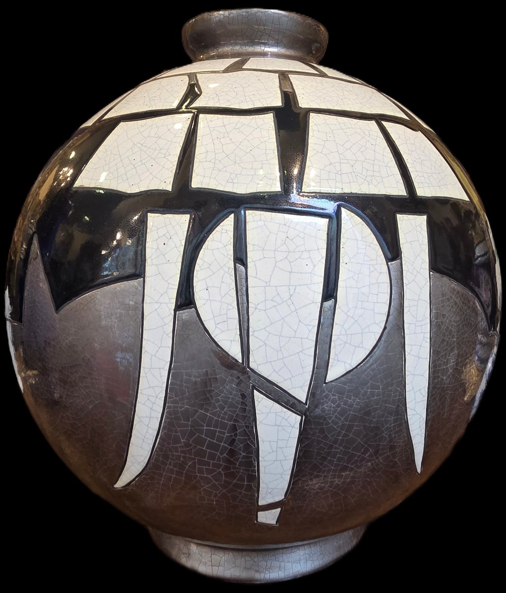 Vase boule en céramique Longwy - Modèle Africa par Danillo Curetti (1953-1993)-photo-3