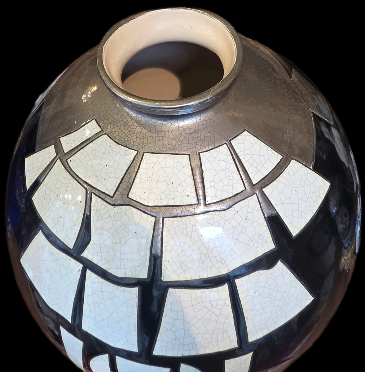 Vase boule en céramique Longwy - Modèle Africa par Danillo Curetti (1953-1993)-photo-4