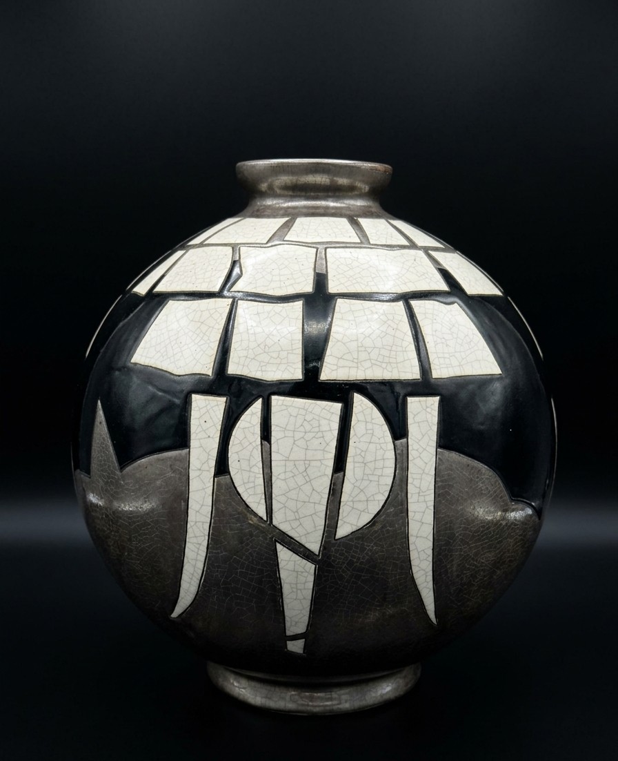 Vase boule en céramique Longwy - Modèle Africa par Danillo Curetti (1953-1993)