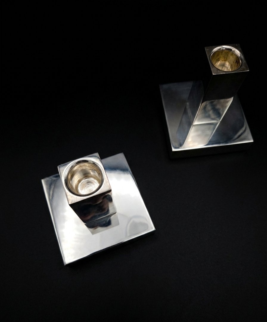 Calvin Klein - Pair Of Silver-plated Candlesticks-photo-4
