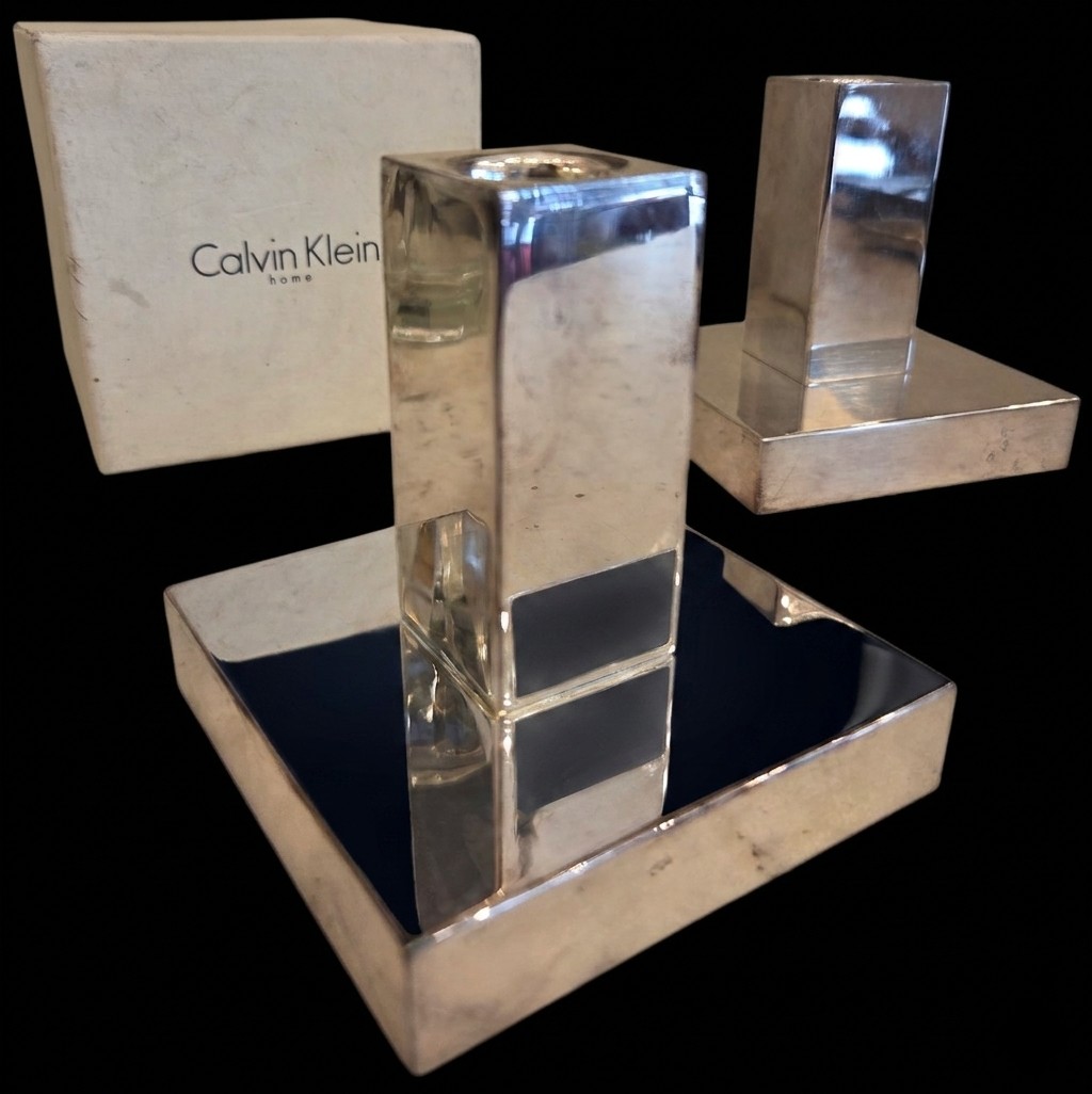 Calvin Klein - Pair Of Silver-plated Candlesticks