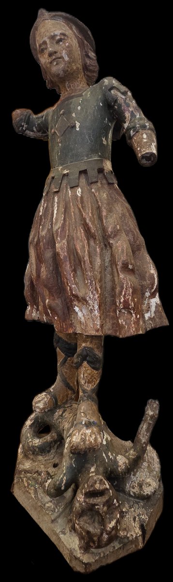 Sculpture en bois polychrome - Saint Georges - XVIIIe siècle-photo-3