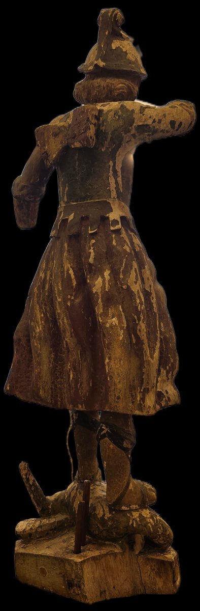 Sculpture en bois polychrome - Saint Georges - XVIIIe siècle-photo-3