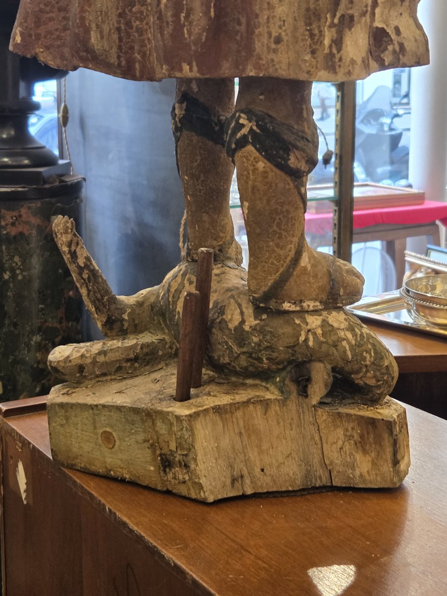 Sculpture en bois polychrome - Saint Georges - XVIIIe siècle-photo-4