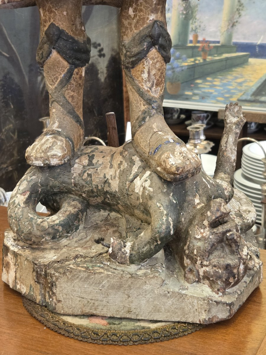 Sculpture en bois polychrome - Saint Georges - XVIIIe siècle-photo-5