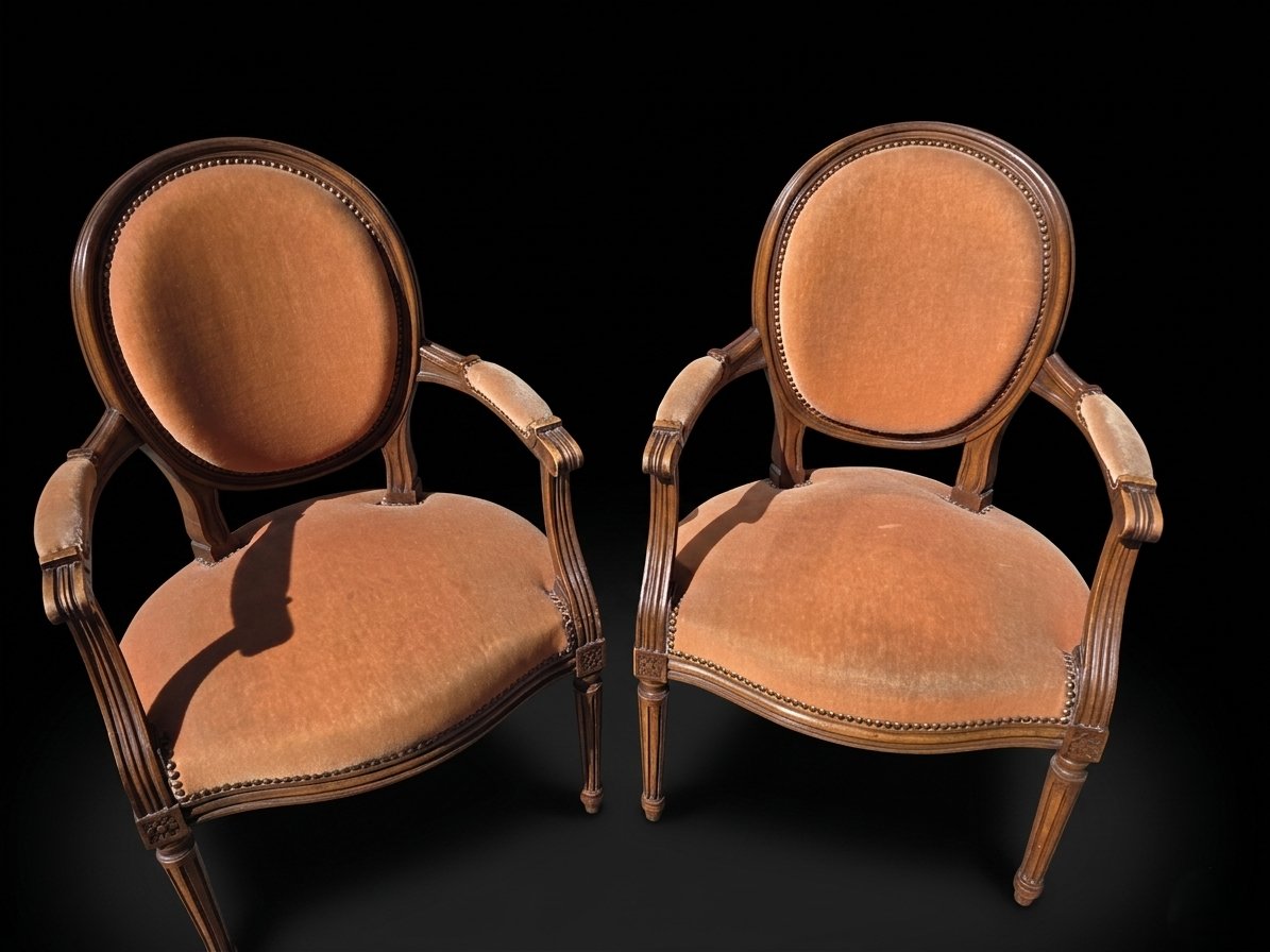 Paire de fauteuils cabriolets style Louis XVI (XXe siècle)-photo-2