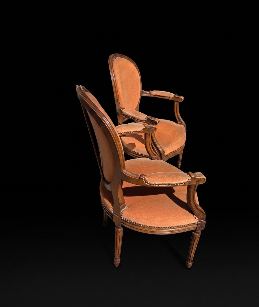 Paire de fauteuils cabriolets style Louis XVI (XXe siècle)-photo-3