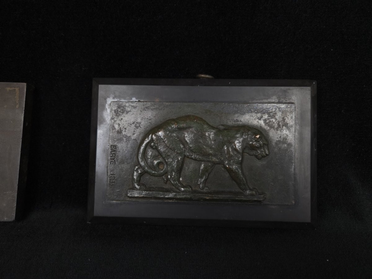 Antoine-Louis Barye (1795-1875) - Paire de plaques en bronze sur marbre-photo-3