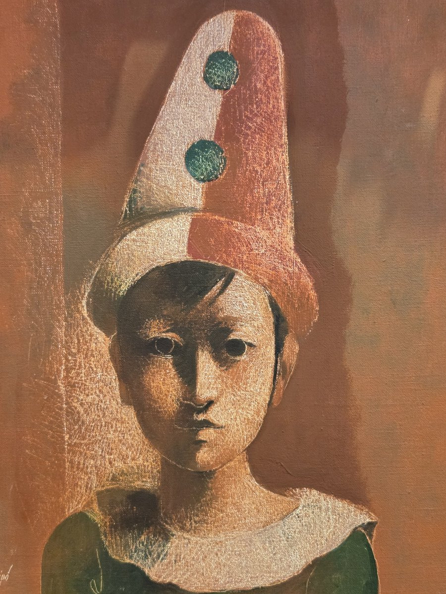 Manolo Ruiz-pipo (1929-1998) - Oil On Canvas - Portrait Of A Young Clown-photo-3