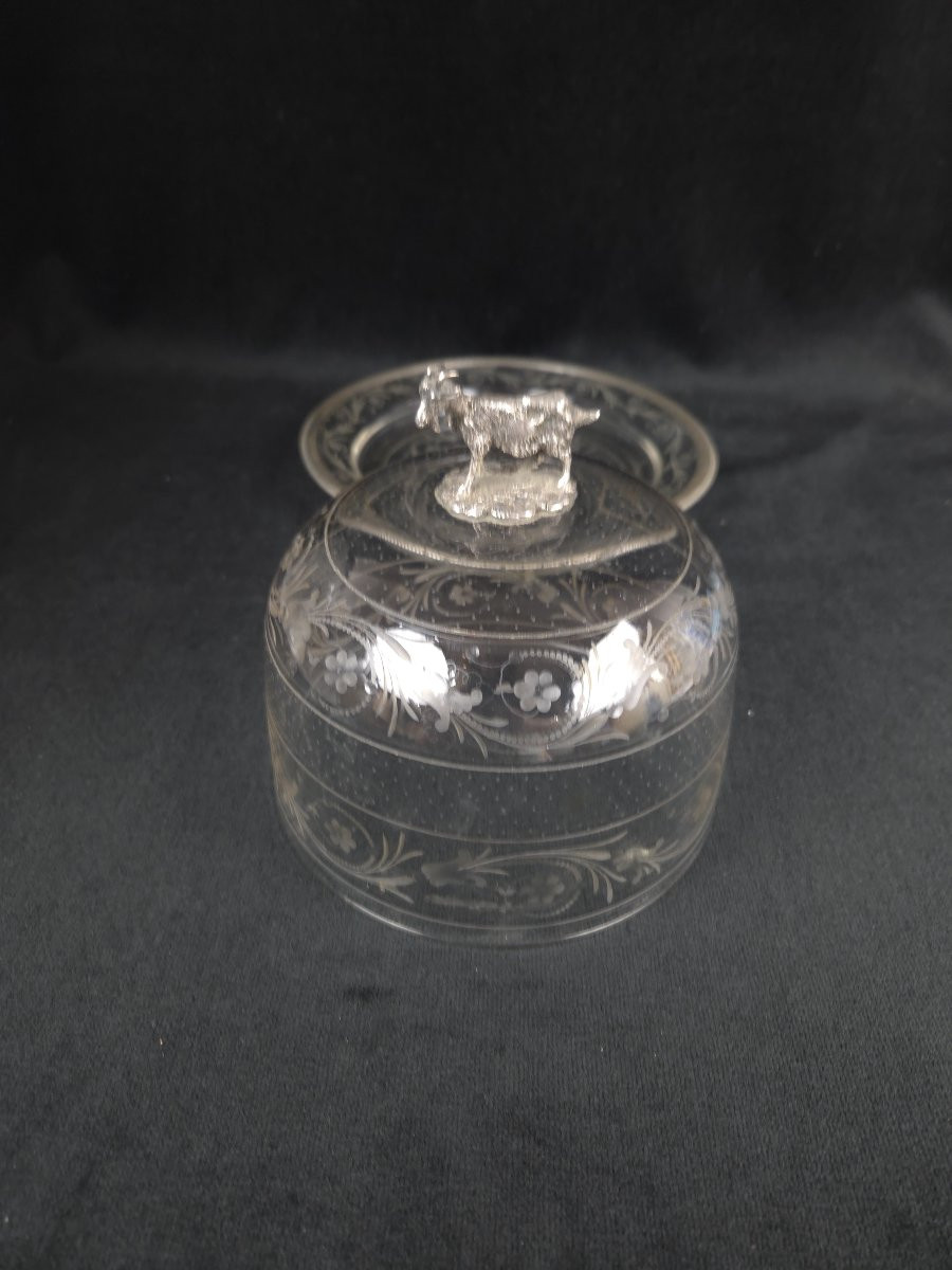Cheese Bell And Display In Crystal And Silver - Goat Décor - Late 19th Century-photo-3