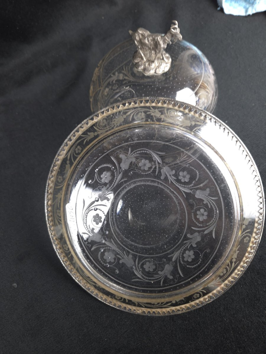 Cheese Bell And Display In Crystal And Silver - Goat Décor - Late 19th Century-photo-2
