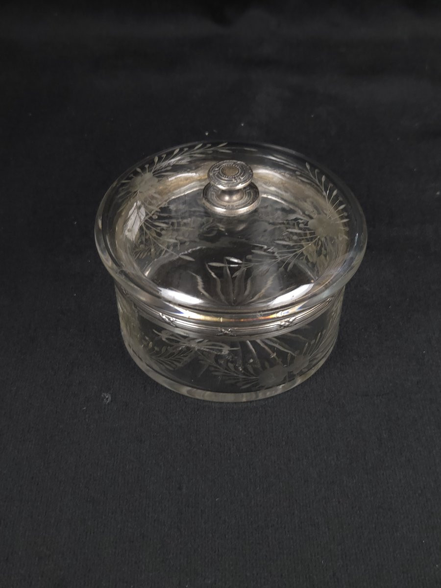 Engraved Crystal And Sterling Silver Bonbonnière - Louis XVI Style (late 19th Century)-photo-2