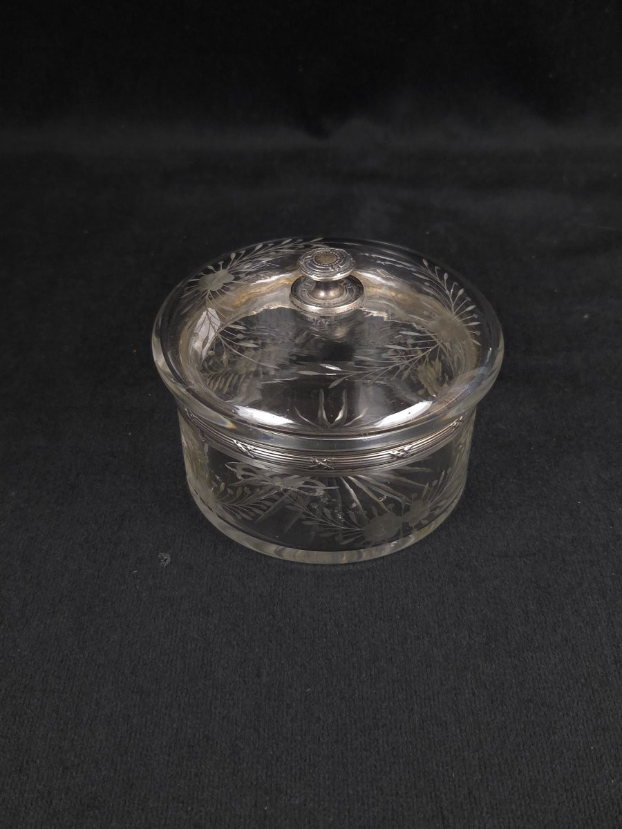 Engraved Crystal And Sterling Silver Bonbonnière - Louis XVI Style (late 19th Century)-photo-3