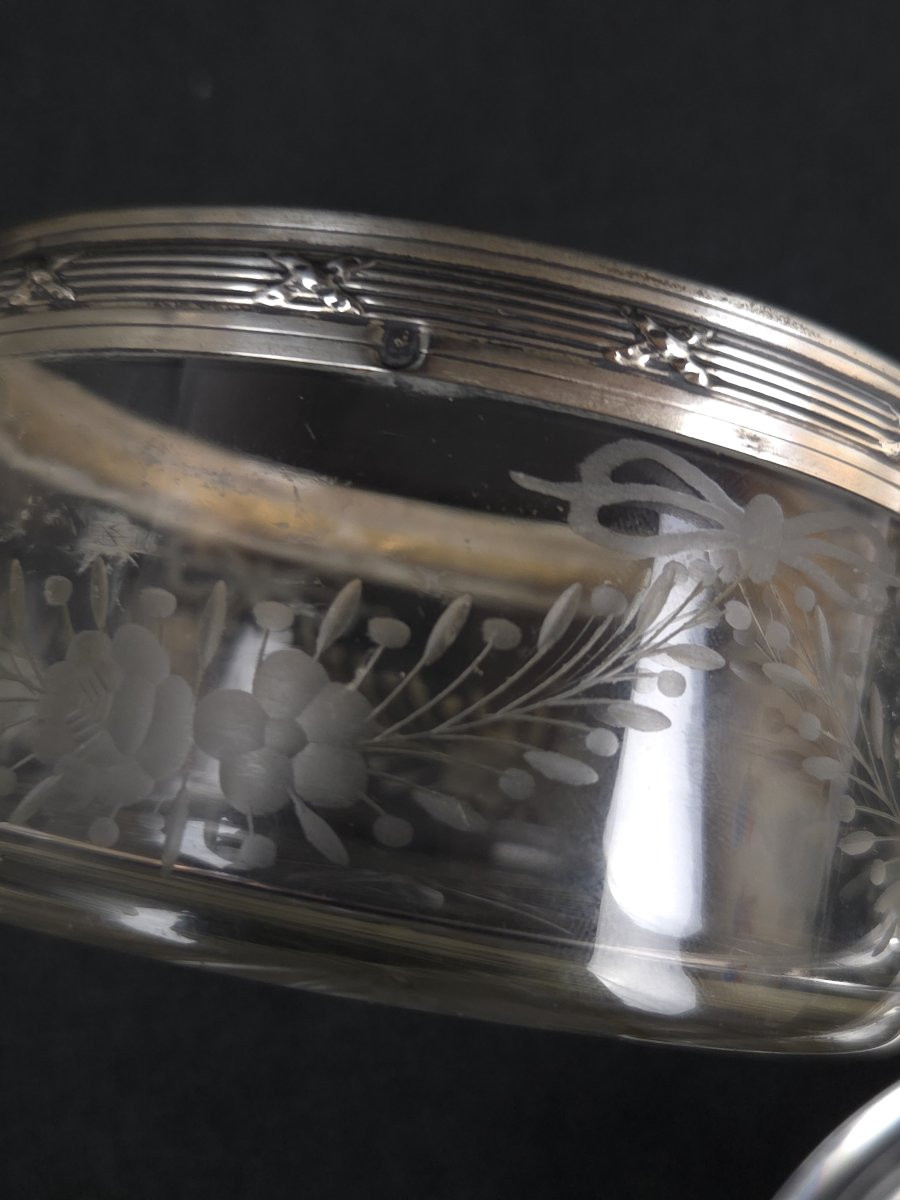 Engraved Crystal And Sterling Silver Bonbonnière - Louis XVI Style (late 19th Century)-photo-3