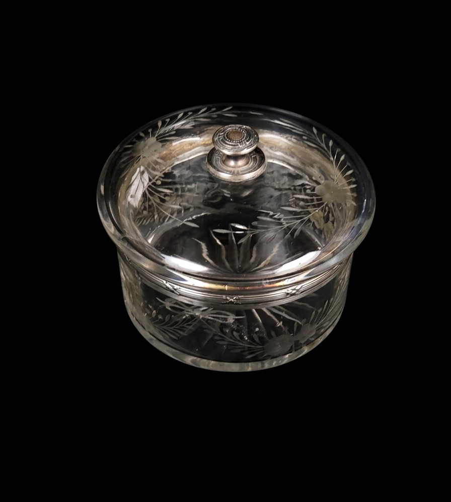 Engraved Crystal And Sterling Silver Bonbonnière - Louis XVI Style (late 19th Century)