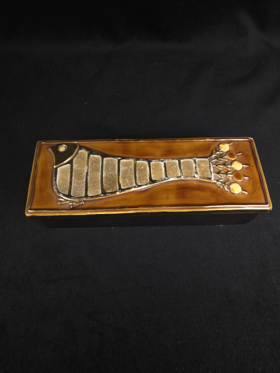 Mithé Espelt (1923-2020) - Large Glazed Ceramic Peacock Box-photo-2