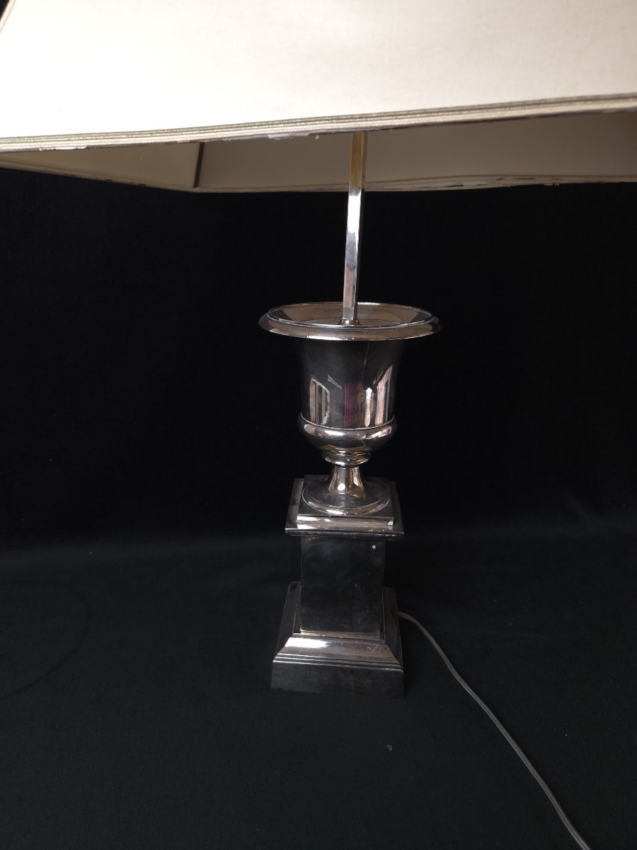Empire Style Silver-plated Metal Lamp (20th Century)-photo-3