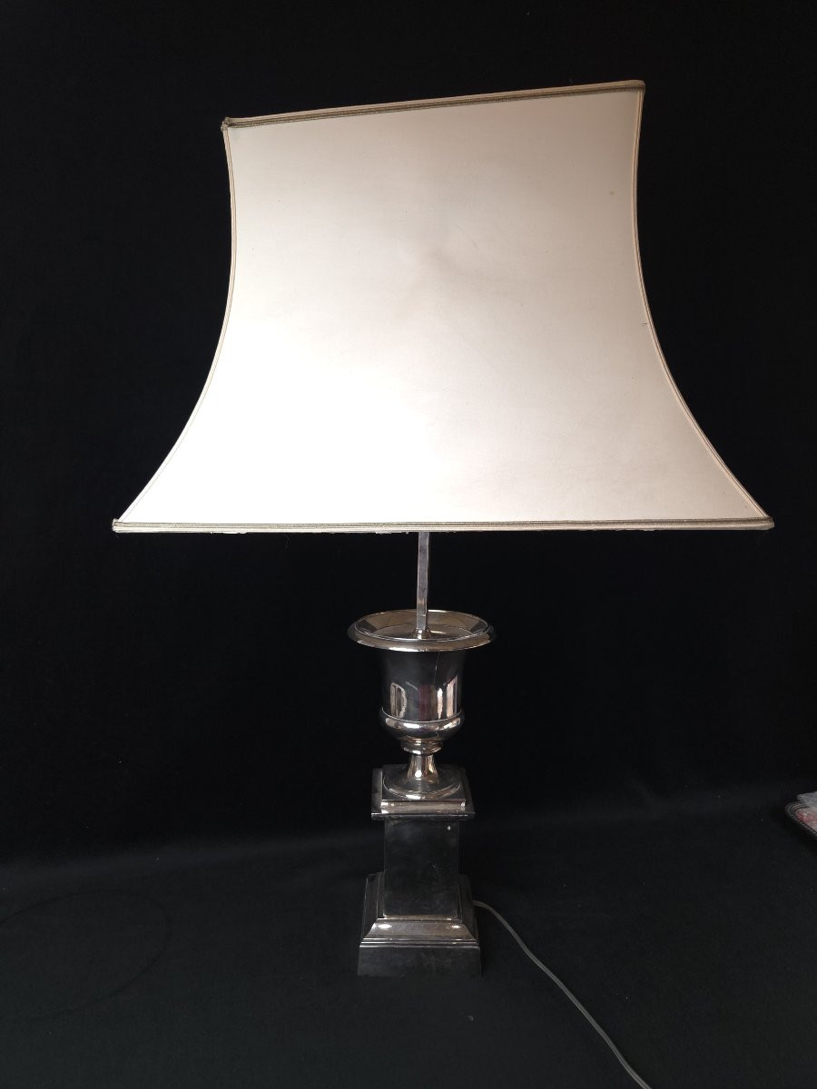 Empire Style Silver-plated Metal Lamp (20th Century)-photo-4