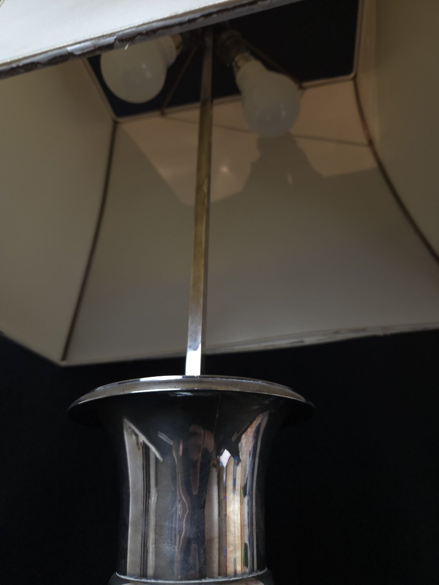 Empire Style Silver-plated Metal Lamp (20th Century)-photo-1