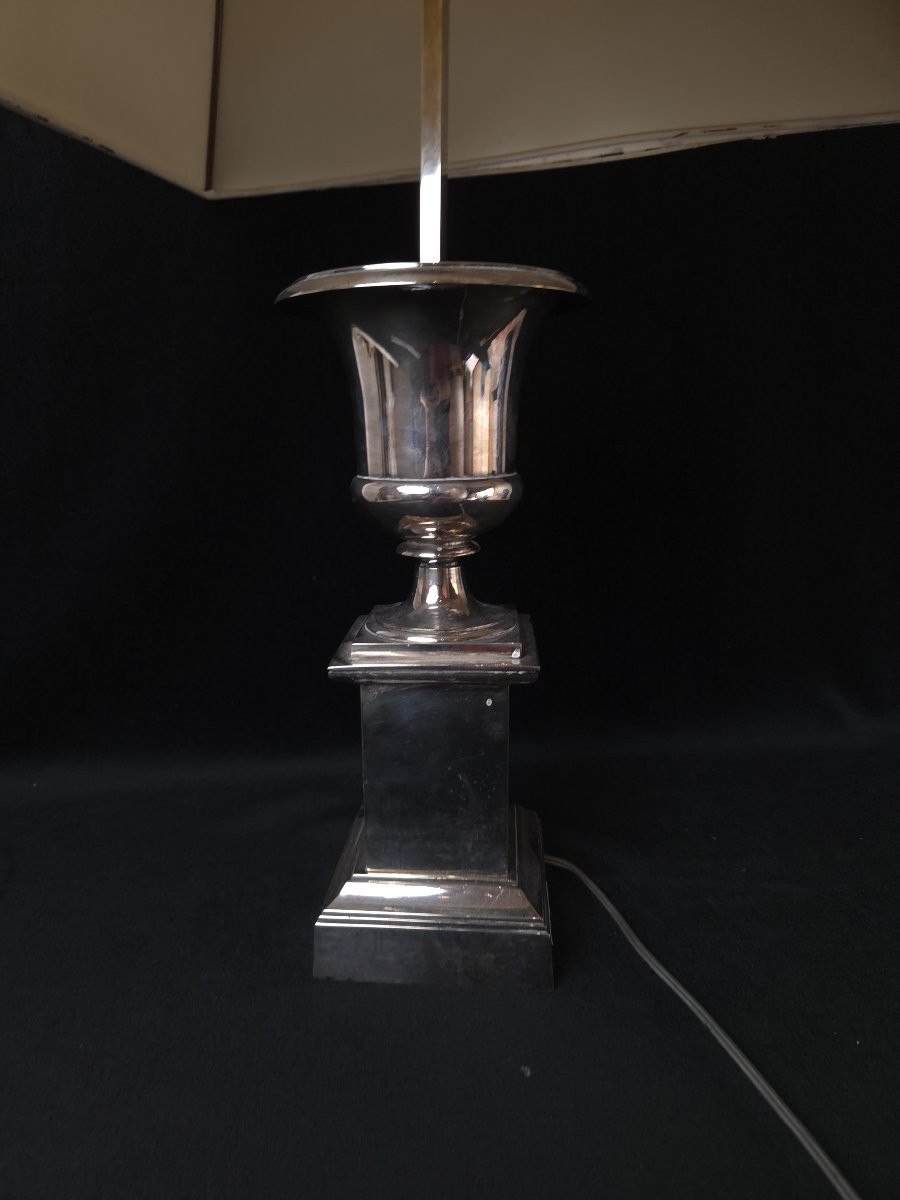 Empire Style Silver-plated Metal Lamp (20th Century)-photo-2