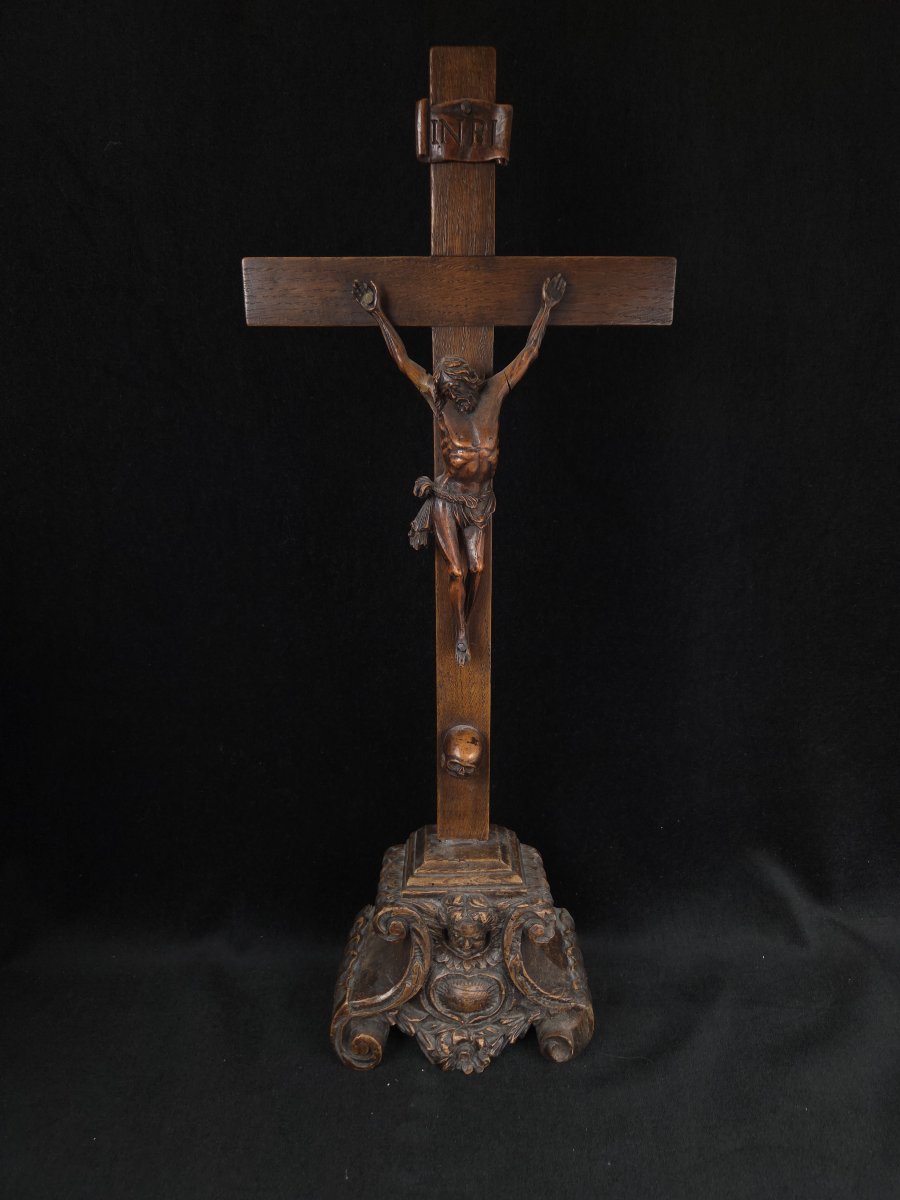 Cruxifix en bois - Golgotha - XIXe siècle-photo-2