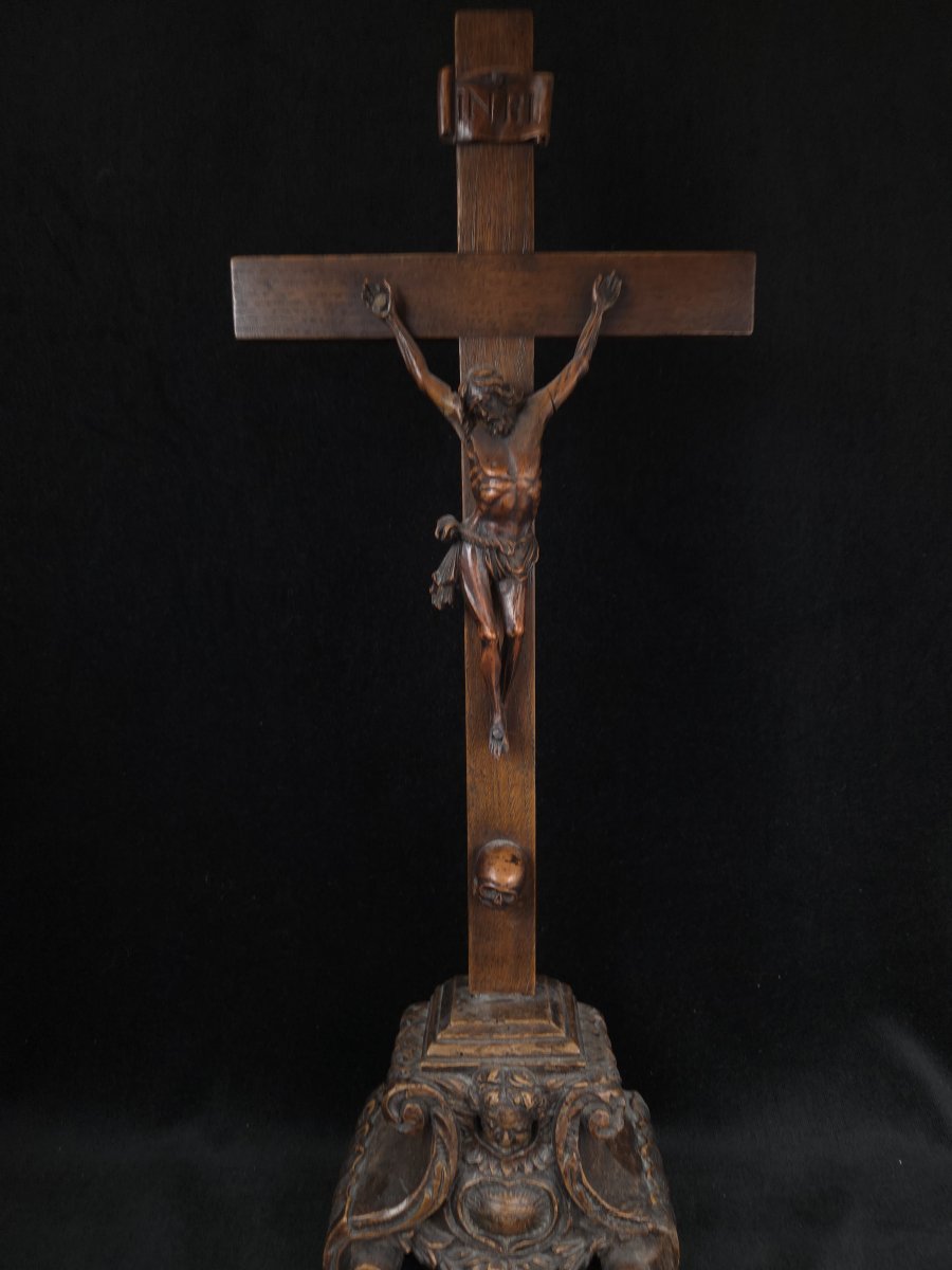 Cruxifix en bois - Golgotha - XIXe siècle-photo-1