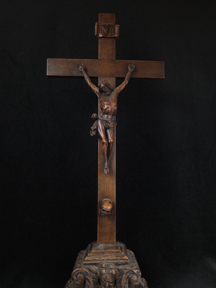 Cruxifix en bois - Golgotha - XIXe siècle-photo-3