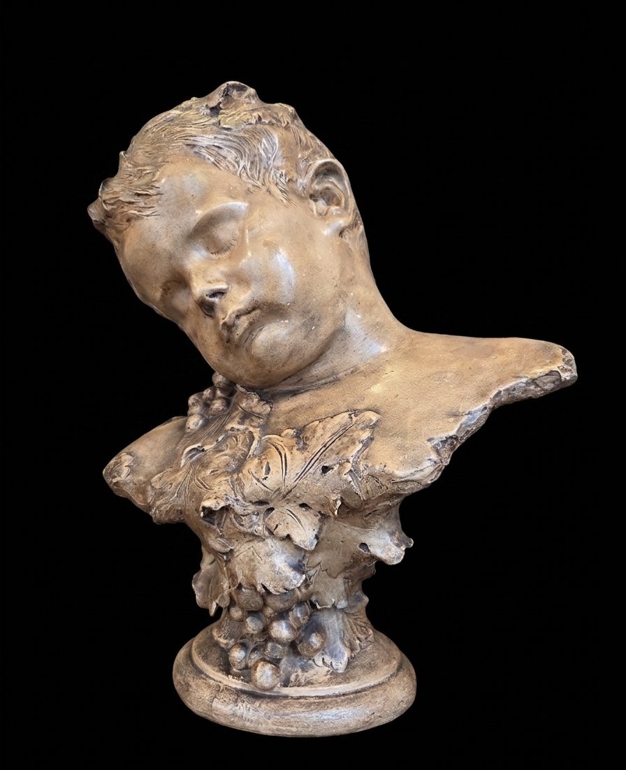 Buste de Bacchus endormi en terre cuite - Friedrich Goldscheider (Vienne - XIXe siècle)-photo-3
