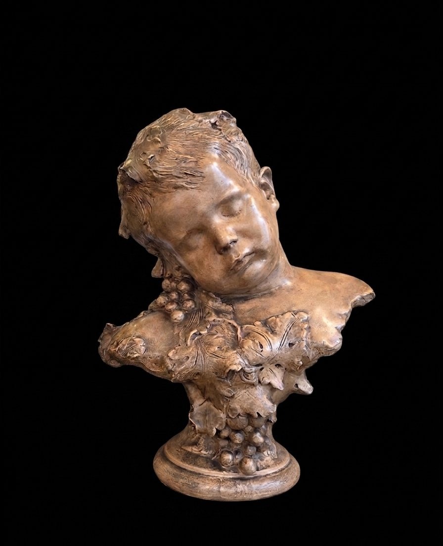 Buste de Bacchus endormi en terre cuite - Friedrich Goldscheider (Vienne - XIXe siècle)-photo-4