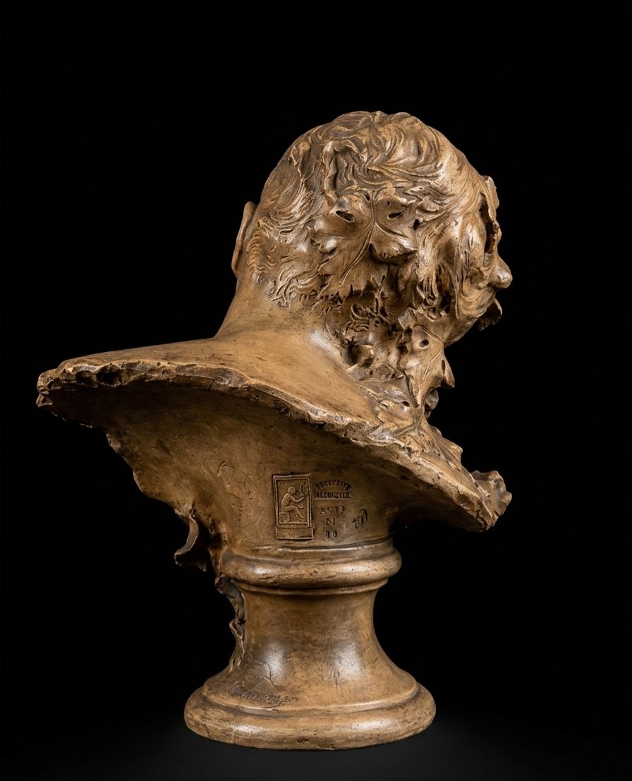 Buste de Bacchus endormi en terre cuite - Friedrich Goldscheider (Vienne - XIXe siècle)-photo-3