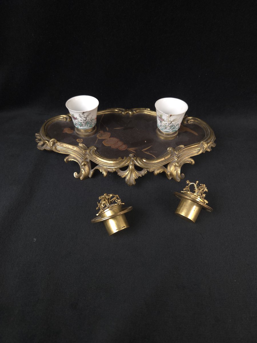 Encrier de style Louis XV en laque de Chine et bronze - XIXe siècle-photo-4