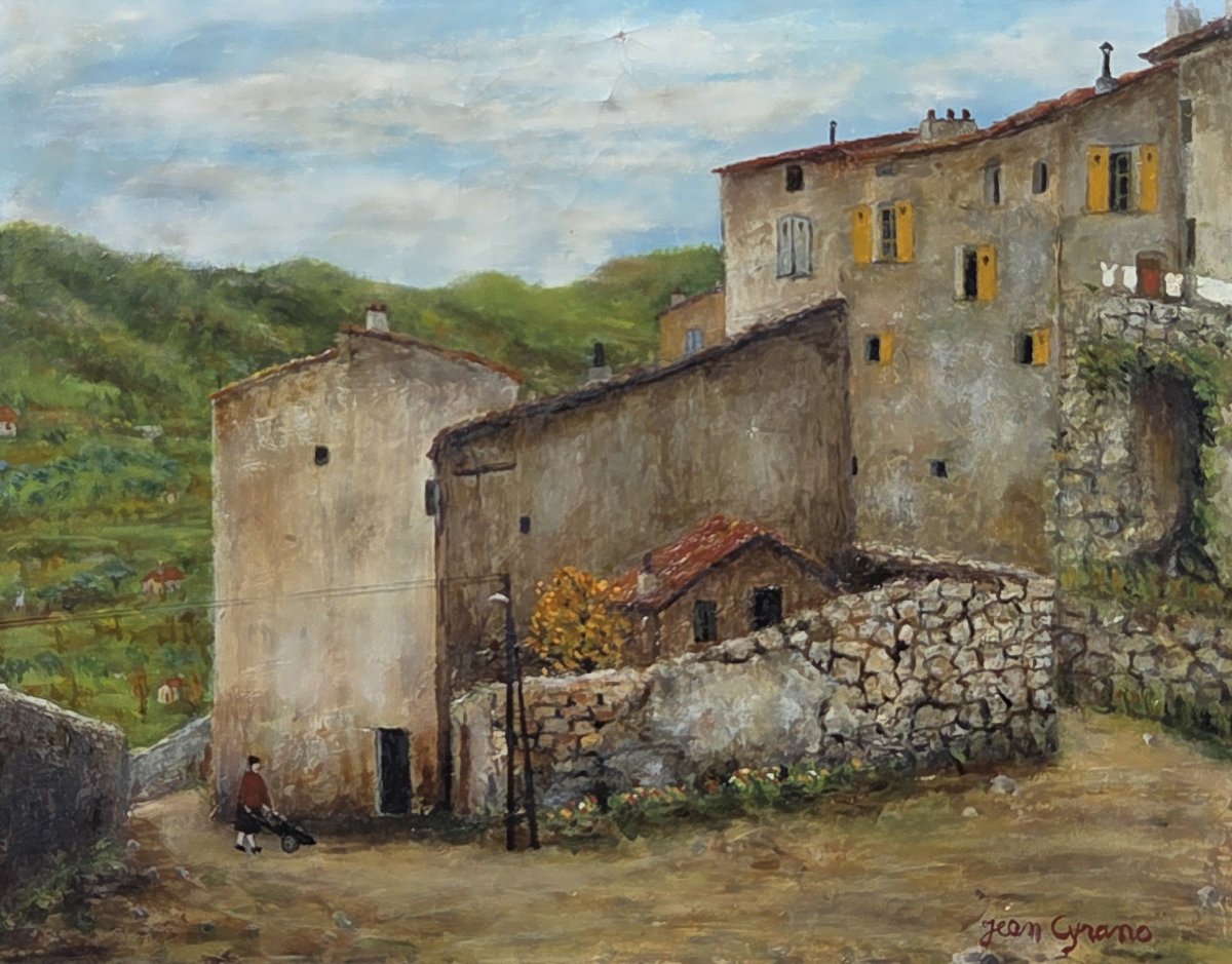 Jean CYRANO (XXe siècle) - Huile sur toile - Sous les remparts de Bargemon (Var) 