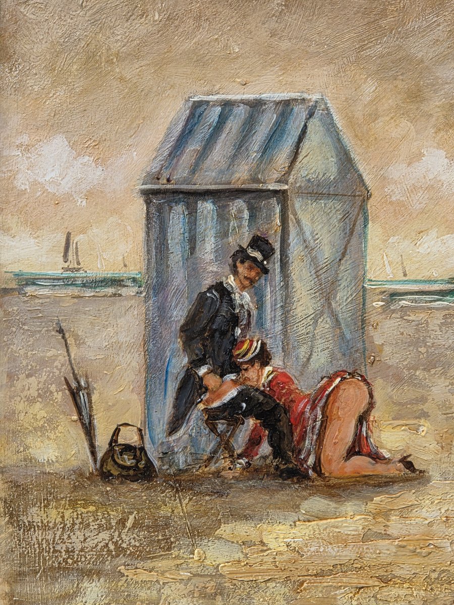 Paulette Bardy (1914-1966) - Oil On Panel - Intimate Scene On The Beach At Cabourg-photo-4