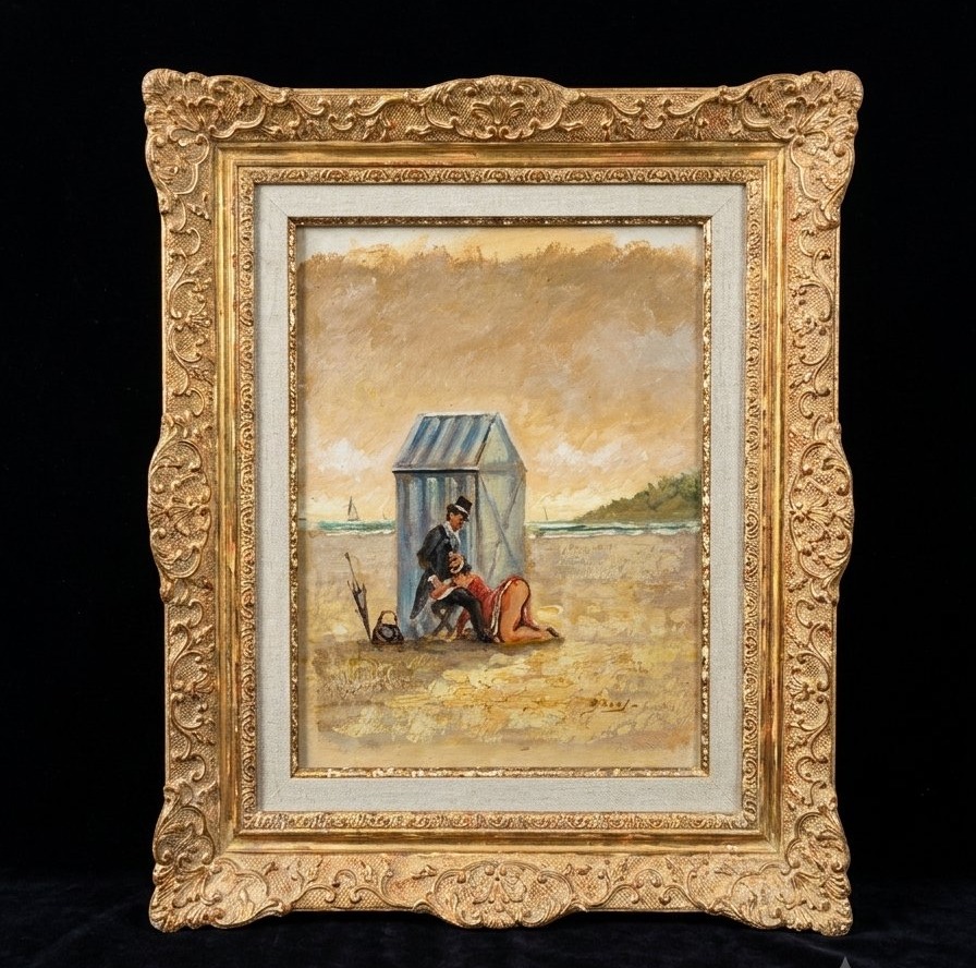Paulette Bardy (1914-1966) - Oil On Panel - Intimate Scene On The Beach At Cabourg-photo-1