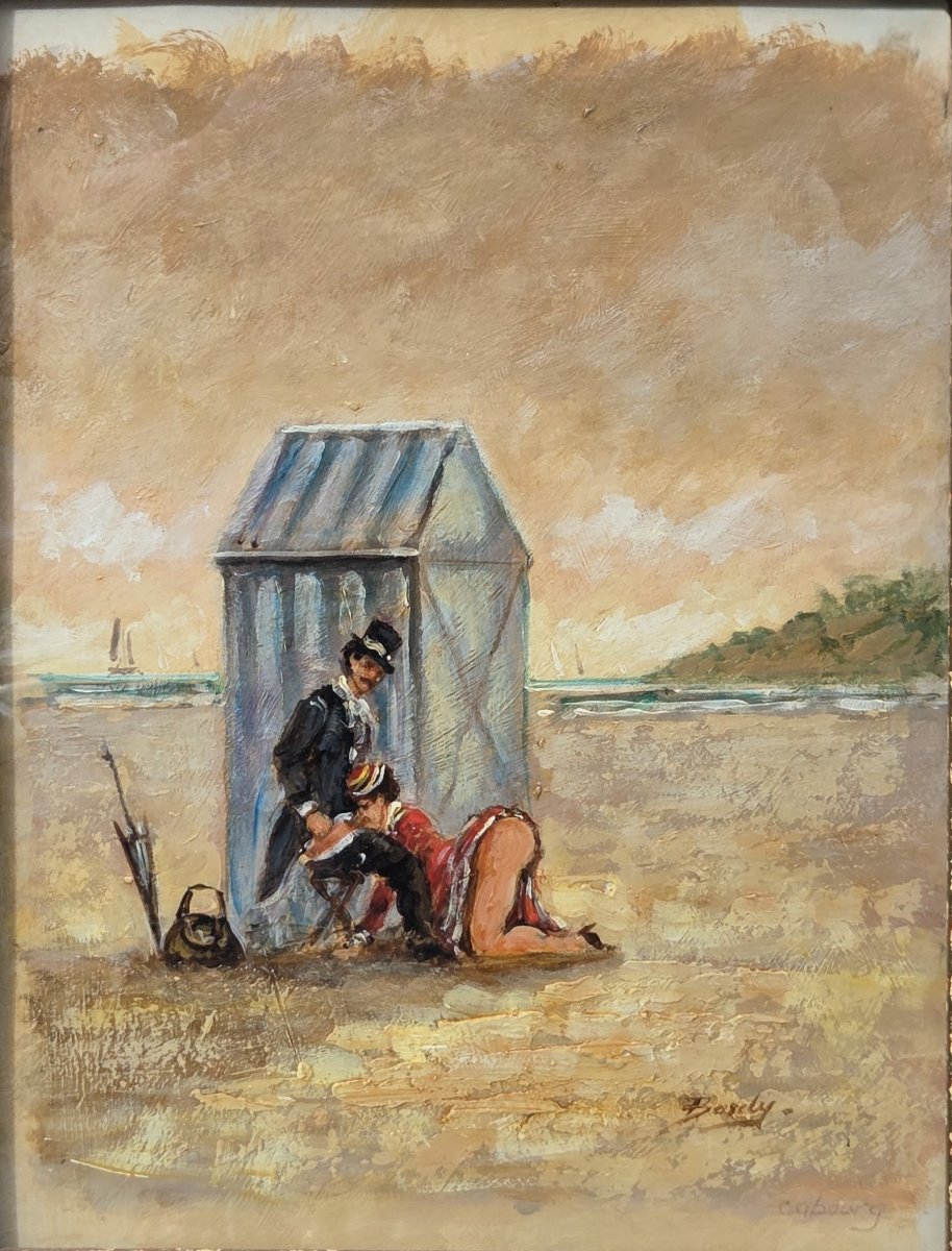 Paulette Bardy (1914-1966) - Oil On Panel - Intimate Scene On The Beach At Cabourg