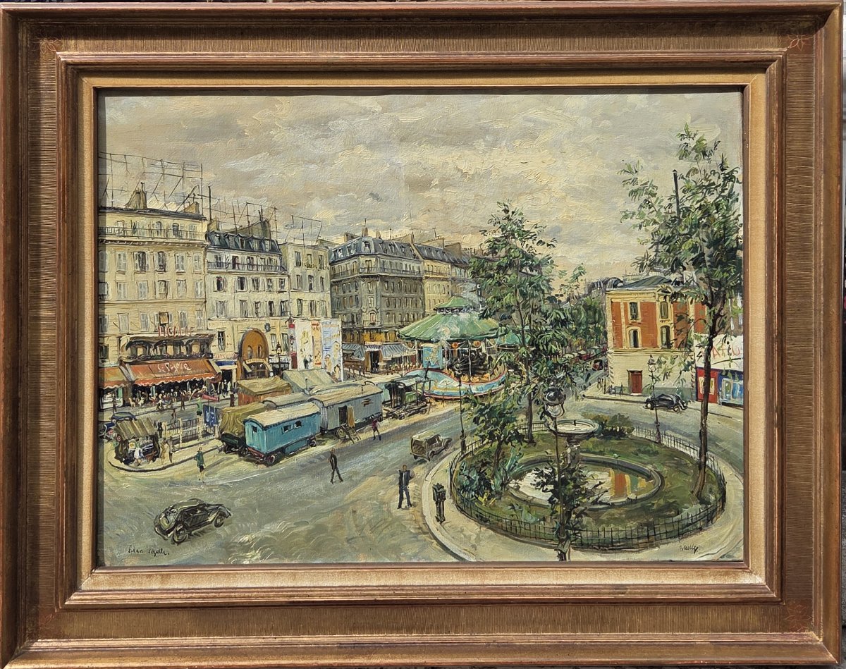 Oil On Canvas - Place Pigalle, Paris - Bailly (20th Century)-photo-3