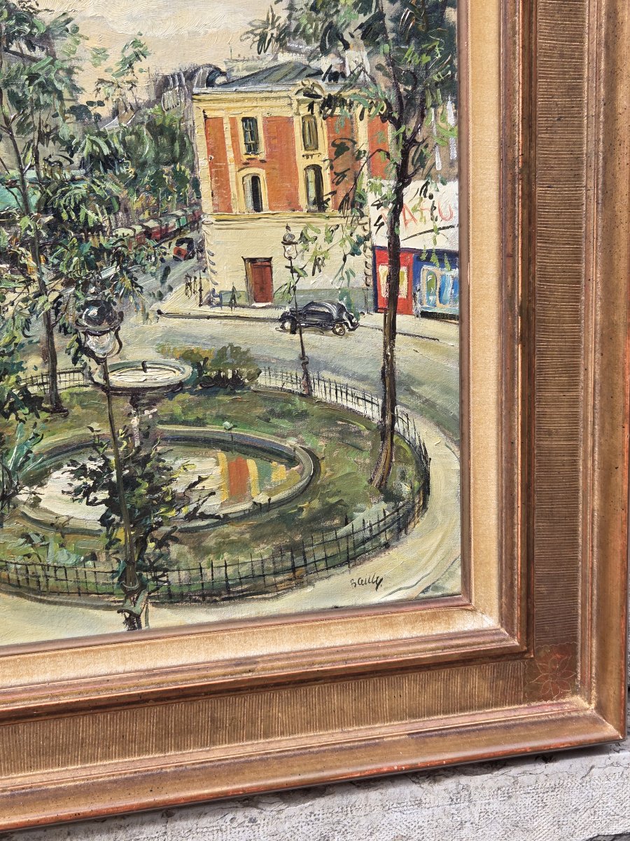 Oil On Canvas - Place Pigalle, Paris - Bailly (20th Century)-photo-1